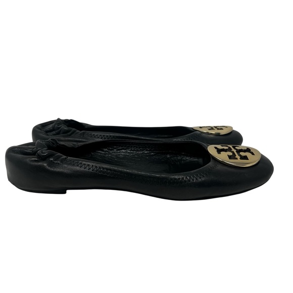 Tory Burch Black Flats with Gold Logo - Picture 3 of 8